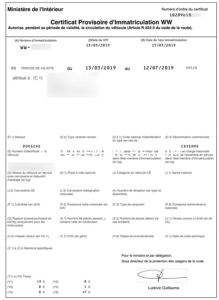 Détails sur l'immatriculation WW