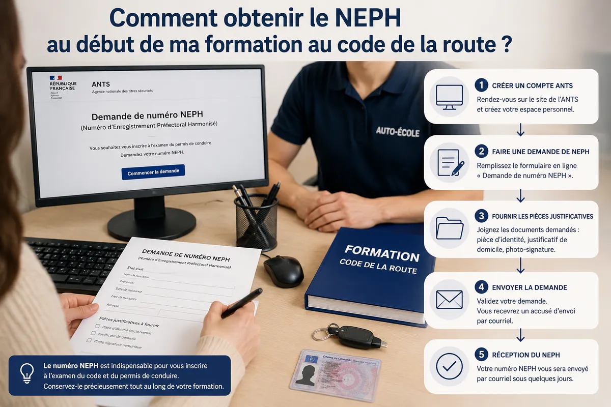 Comment obtenir le NEPH au début de ma formation au code de la route ?