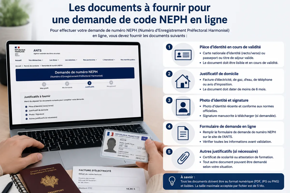Les documents à fournir pour une demande de code NEPH en ligne